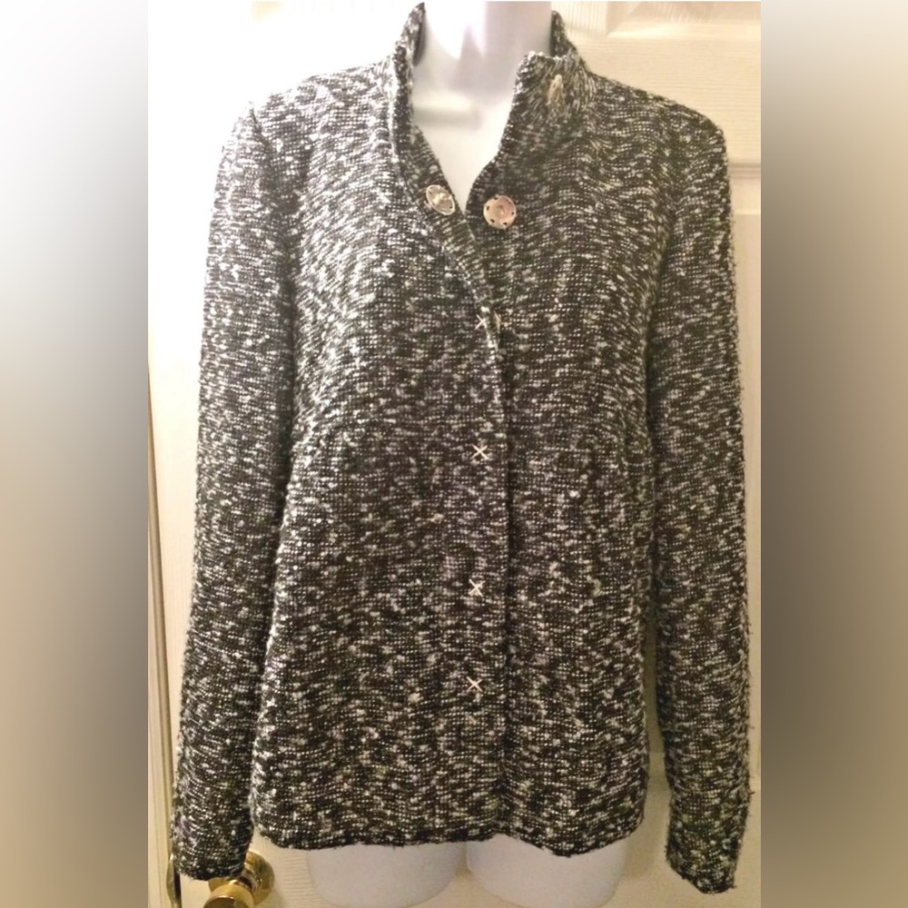 WALTER BAKER Tweed Jacket Coat Black Gary Wool Blends Marled Knit Snap Closure